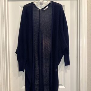 Mersea Blue Long Open Cardigan OS Coastal Grandmother Minimalist Wool Blend